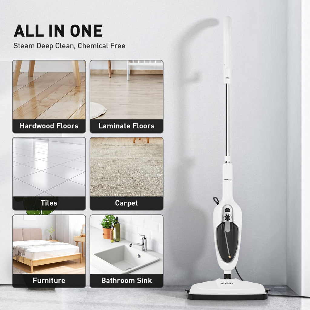 White 10-in-1 Detachable Steam Mop with 3 Microfiber Pads W59913