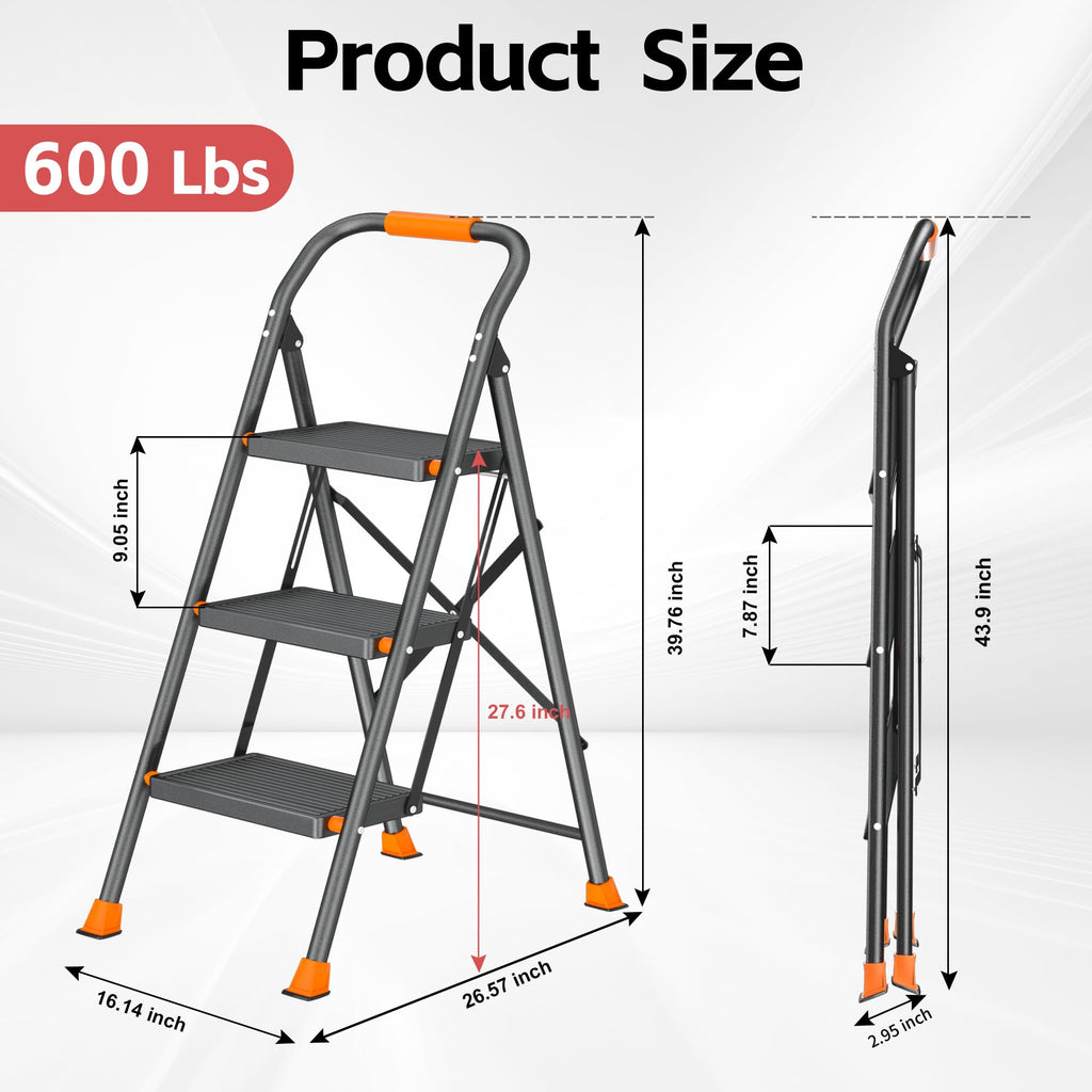 3 Step Ladder 600lbs Folding Step Stool B264