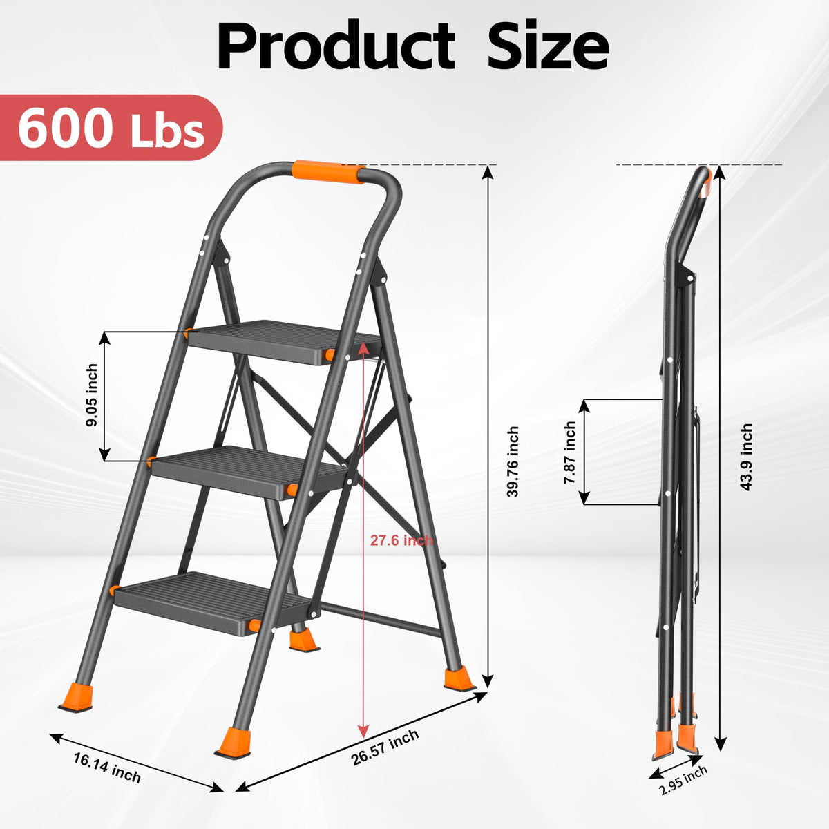 3 Step Ladder 600lbs Folding Step Stool B264