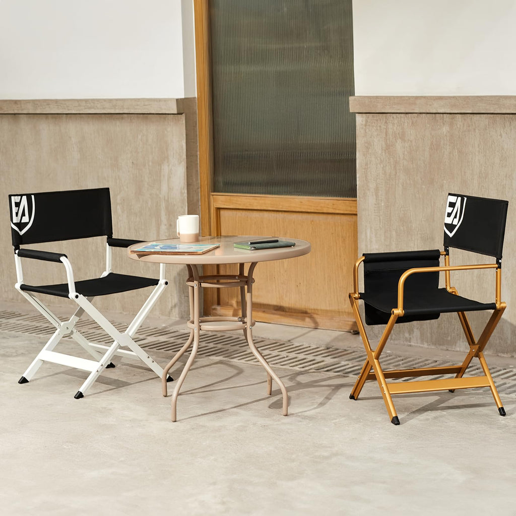 Aluminum Folding Directors Chair 19" Seat Height Black Fabric Golden Frame H14165