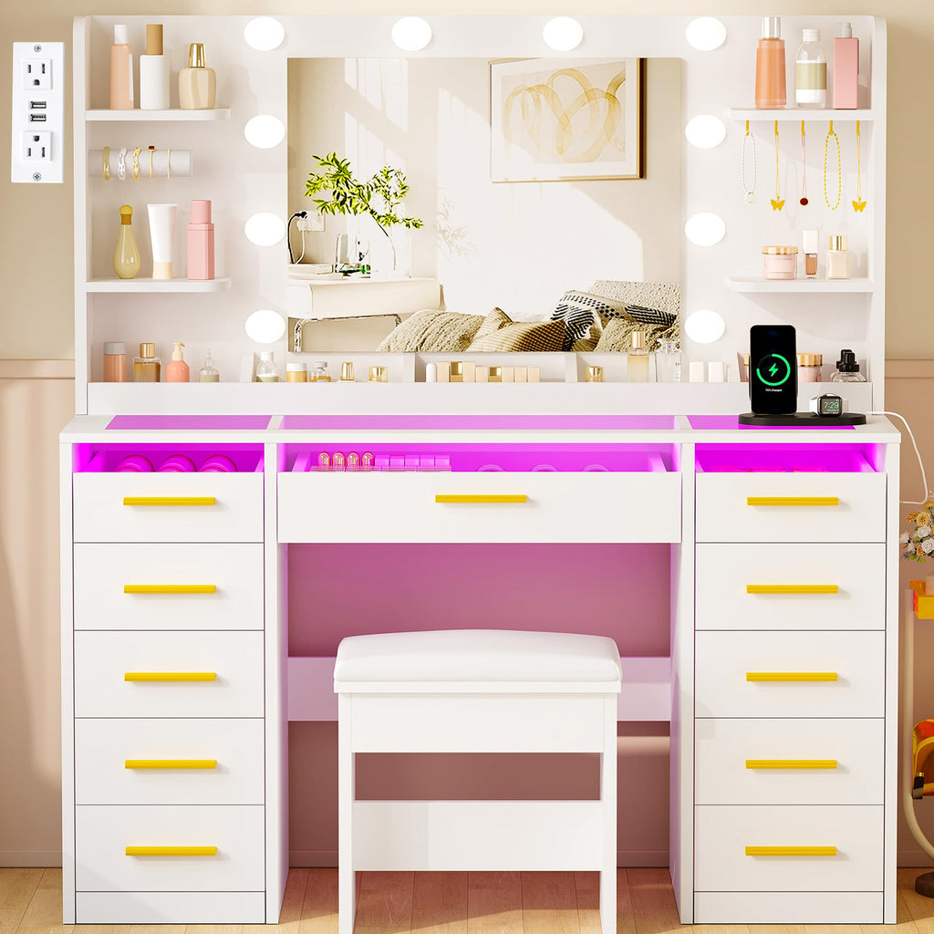 Large 11 Drawer Makeup Vanity with Mirror and Lights X407