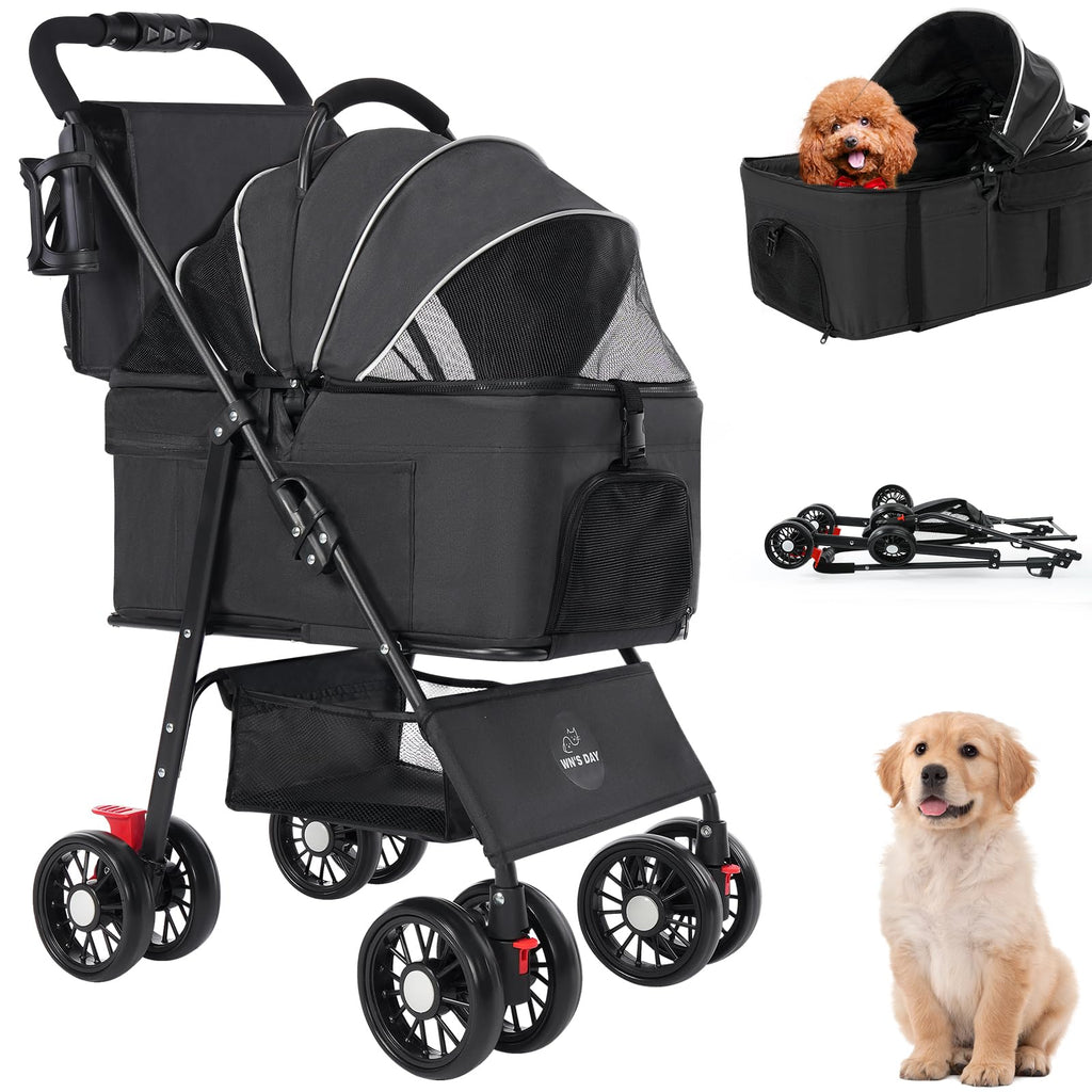 Foldable Pet Stroller with Removable Carrier and Storage Bag L717984