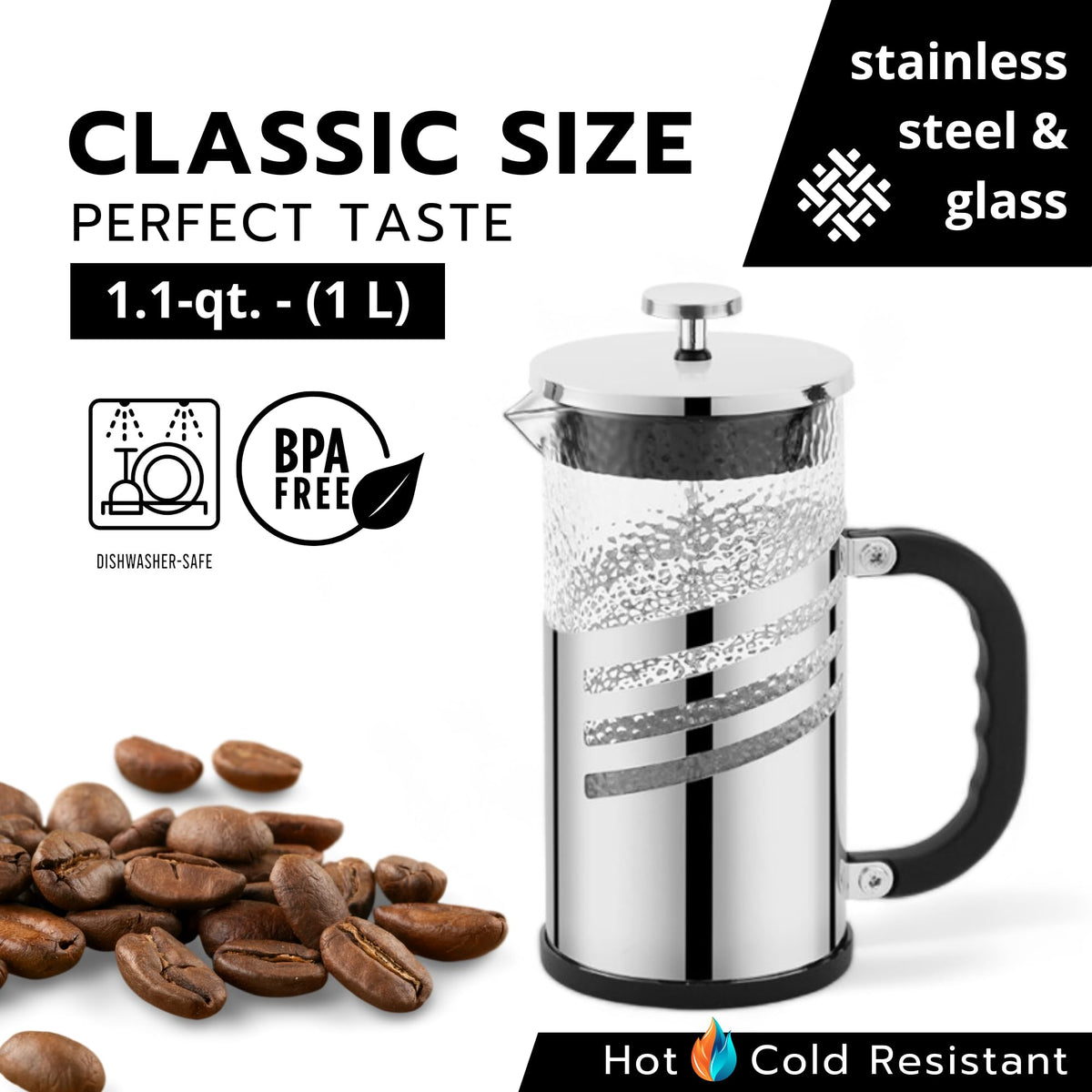 Glass French Press Coffee Maker 1.1-qt. F465