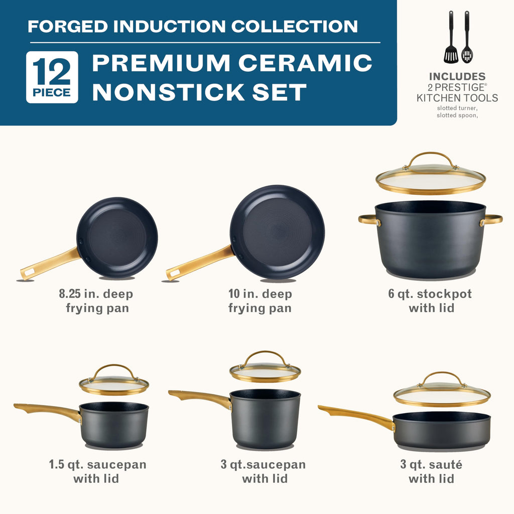 12 Piece Black Ceramic Nonstick Cookware Set S10033