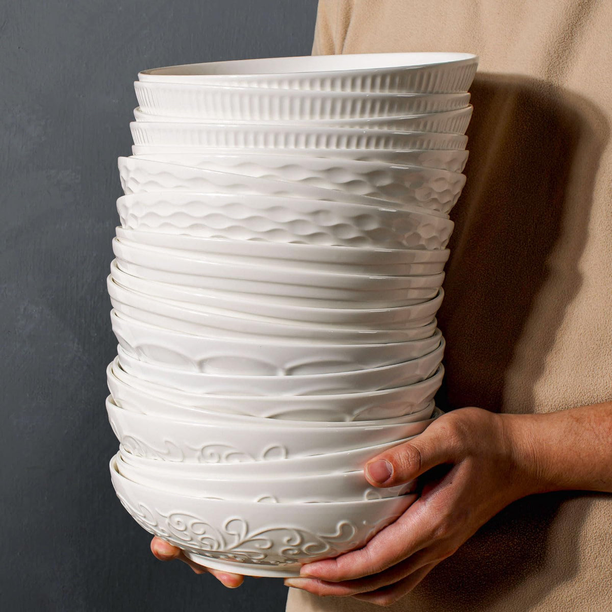 White Ceramic 32oz Pasta Bowls Set of 4 R2299