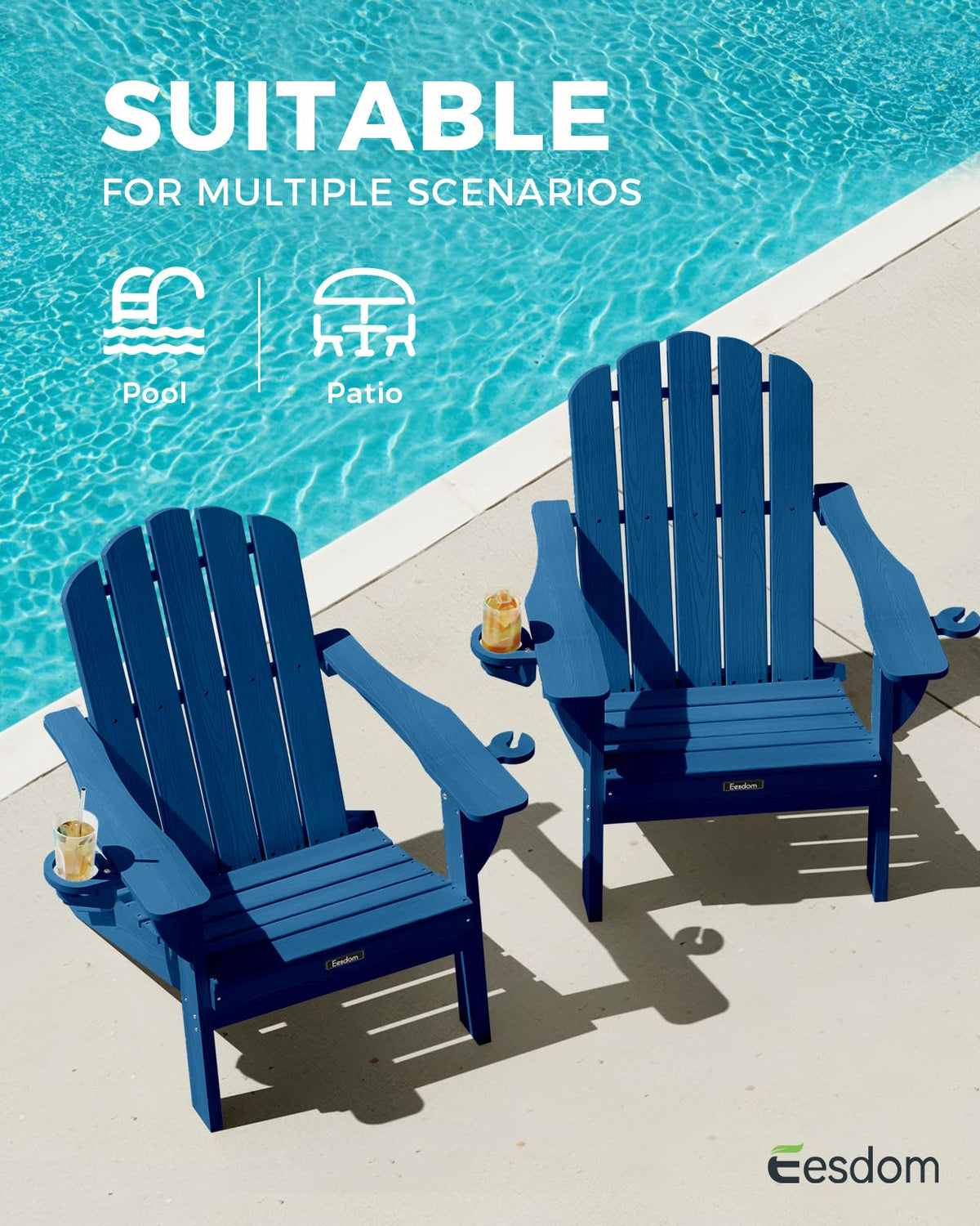 Folding Adirondack Chairs Set of 4 with 2 Cup Holders V244