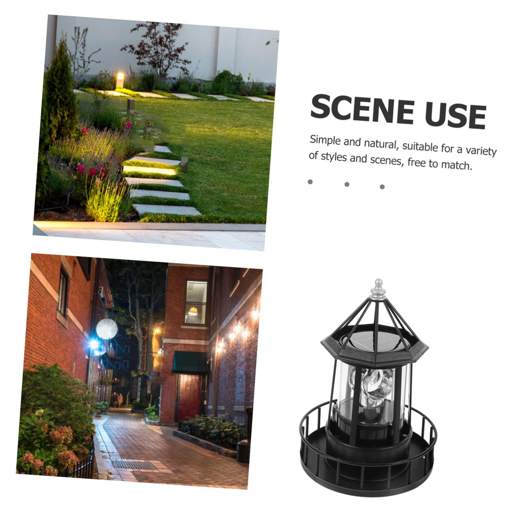 Black Solar Powered Rotating Lighthouse O34159