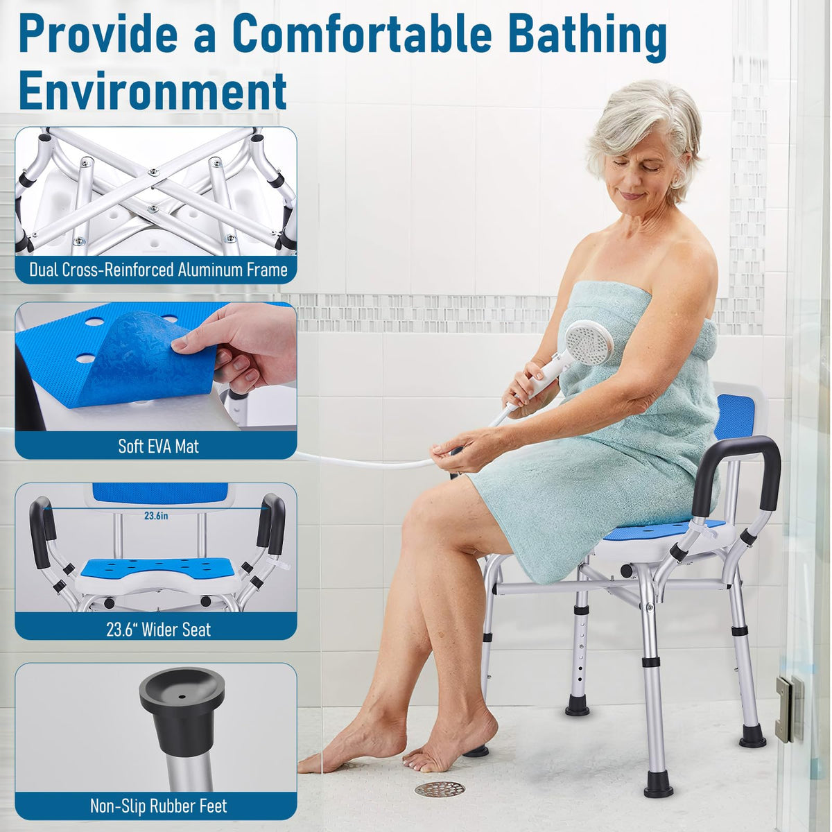 Shower Chair with Arms and Back, U-Shaped Seat U995394