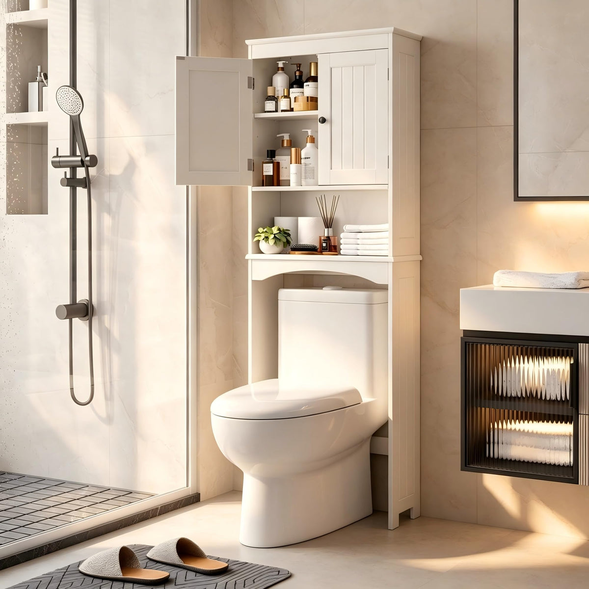 Over The Toilet Storage Cabinet with Open Shelf White R344