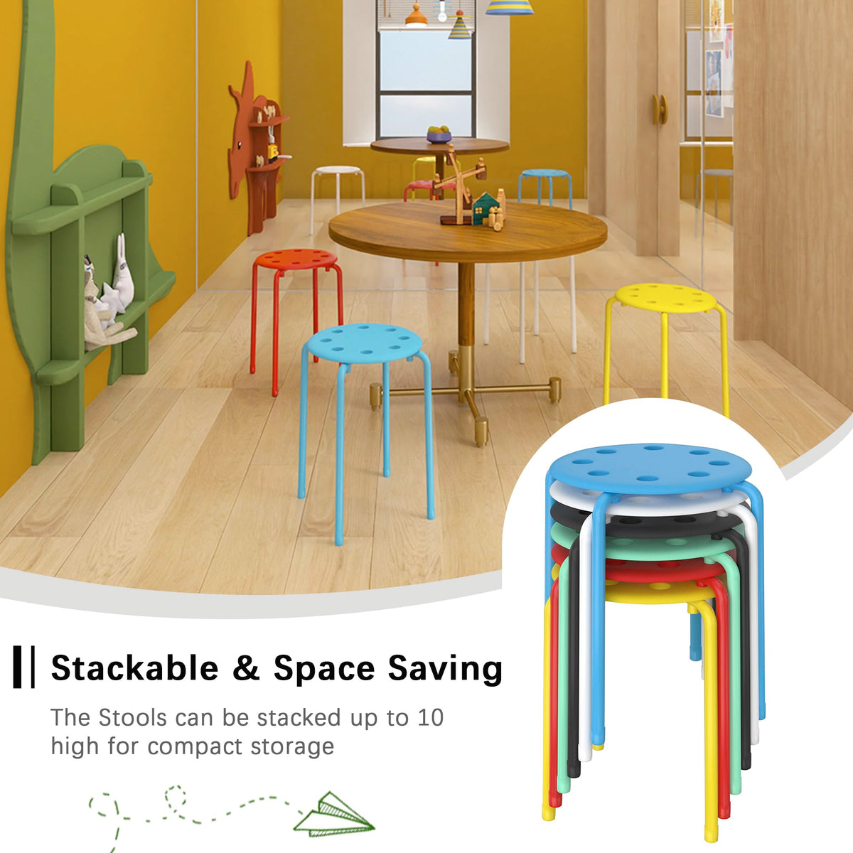 6 Piece Stacking Stools 17.7 Inch Colorful A99094