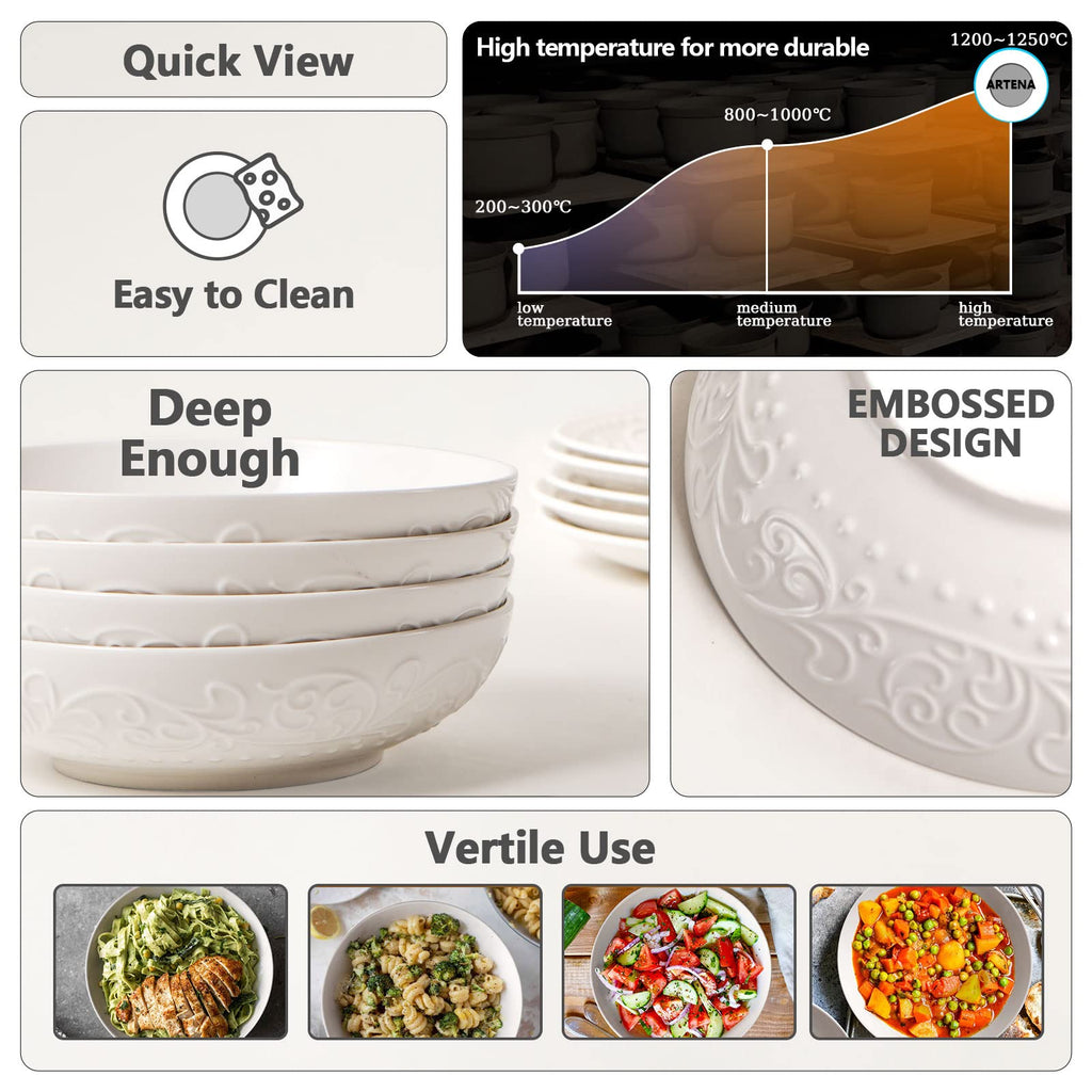 White Ceramic 32oz Pasta Bowls Set of 4 R2299