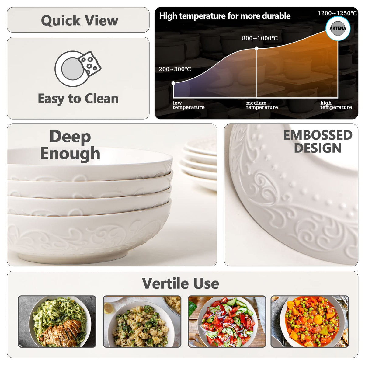 White Ceramic 32oz Pasta Bowls Set of 4 R2299