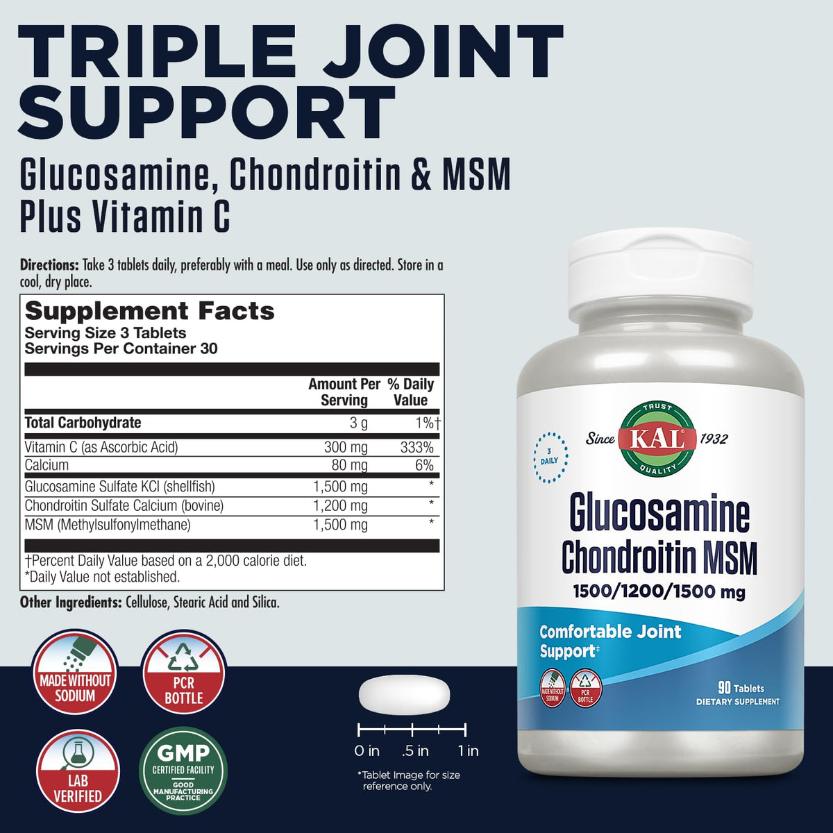 Glucosamine Chondroitin MSM Joint Support Supplement 90 Tablets X45318