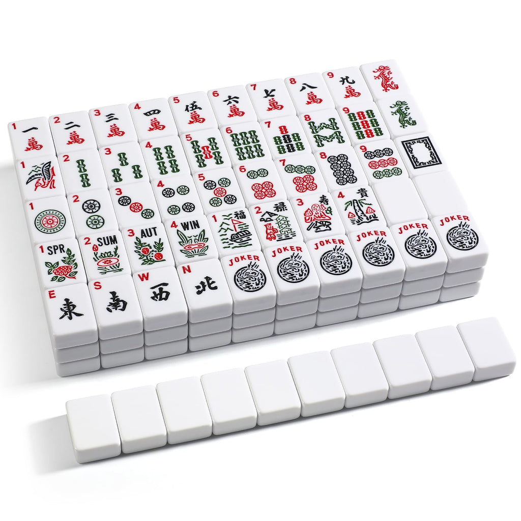 166 White Tiles Mahjong Game Set with Wooden Racks and Carrying Bag G604055