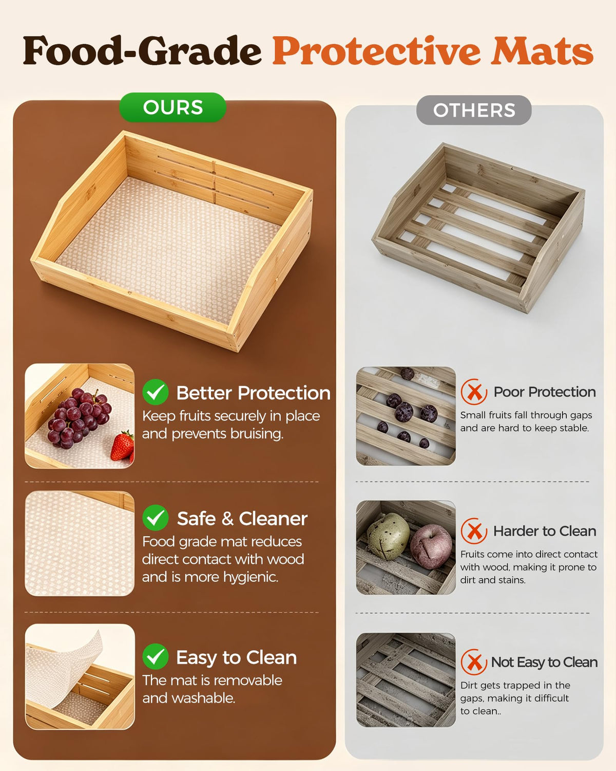 3-Tier Bamboo Fruit Basket with 2 Banana Holders Y9387