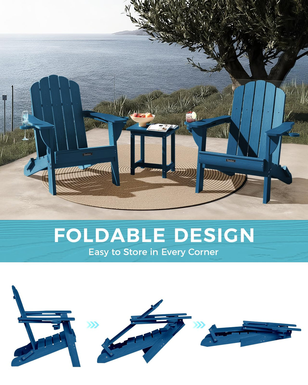 Folding Adirondack Chairs Set of 4 with 2 Cup Holders V244