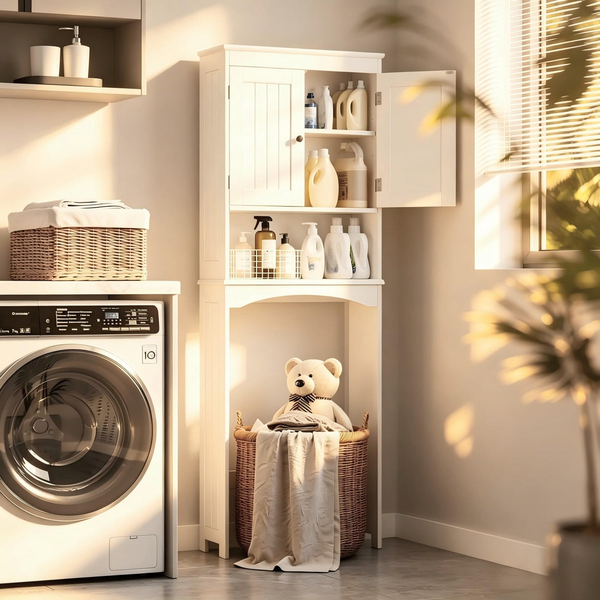 Over The Toilet Storage Cabinet with Open Shelf White R344