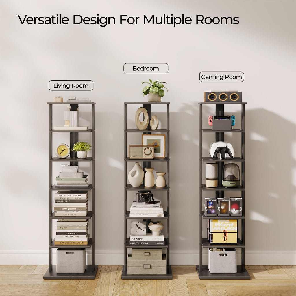 Black 7-Tier Narrow Bookshelf with LED Lights B707973