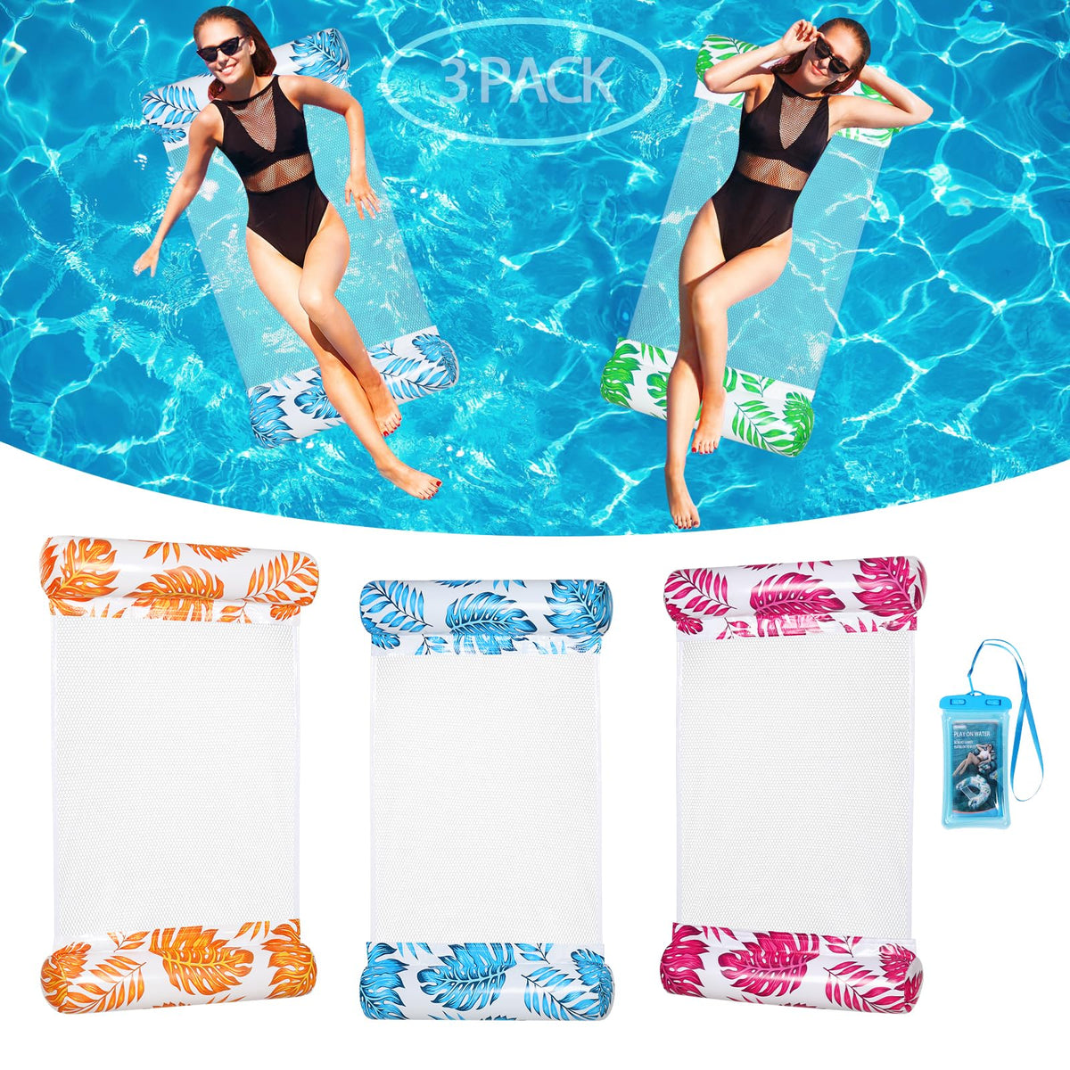 3/5/8 Pack 4-in-1 XL Pool Hammock Float P19223