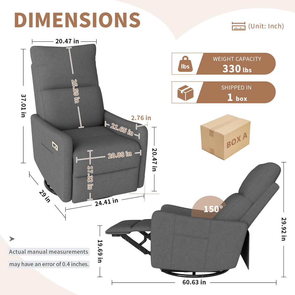 Dark Gray Velvet Swivel Rocker Chair L8329