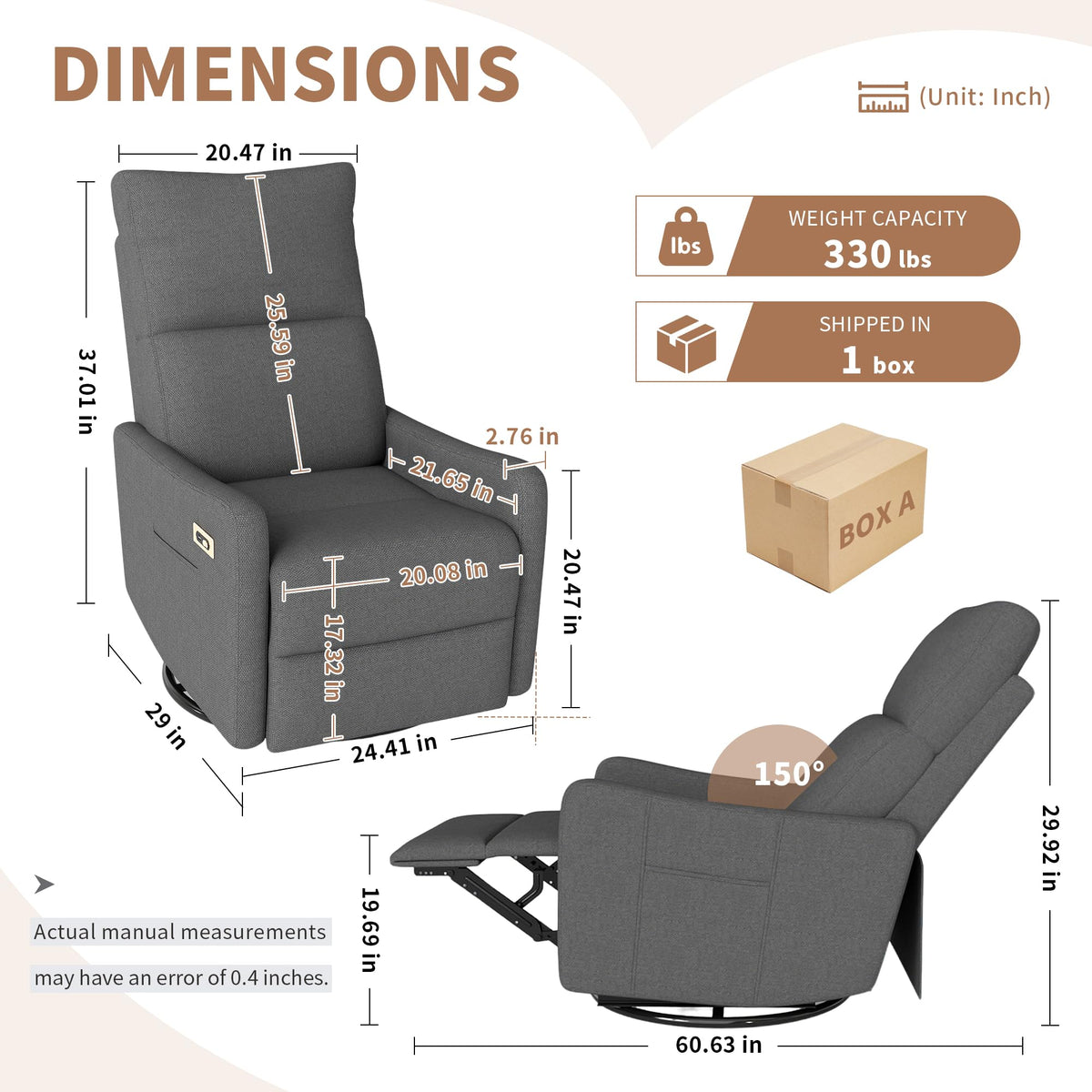 Dark Gray Velvet Swivel Rocker Chair L8329