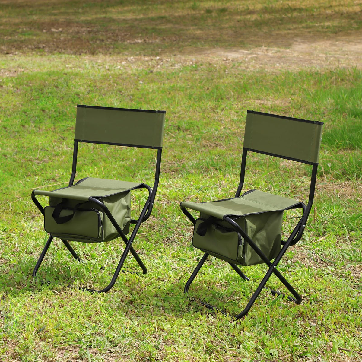 Folding Camping Chair with Storage Bag, 2 Pack, Green V186