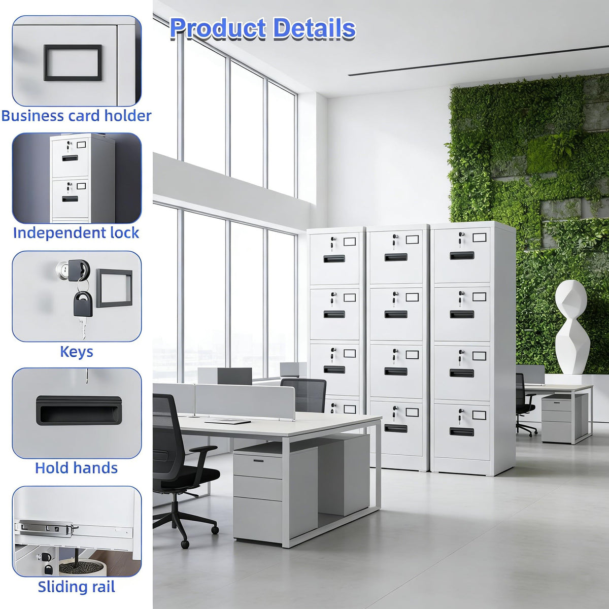 4 Drawer White Metal File Cabinet O13292