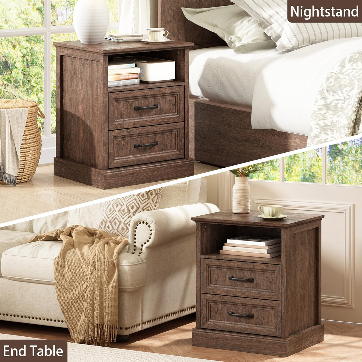 Brown 2 Drawer Nightstand Set of 2 W984