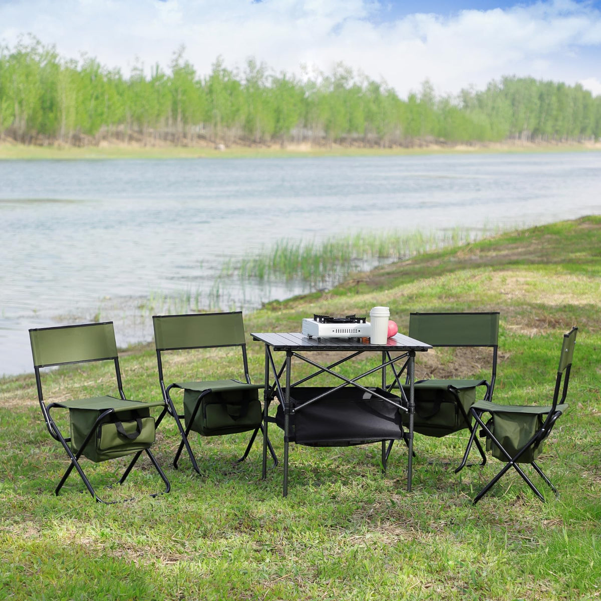 Folding Camping Chair with Storage Bag, 2 Pack, Green V186
