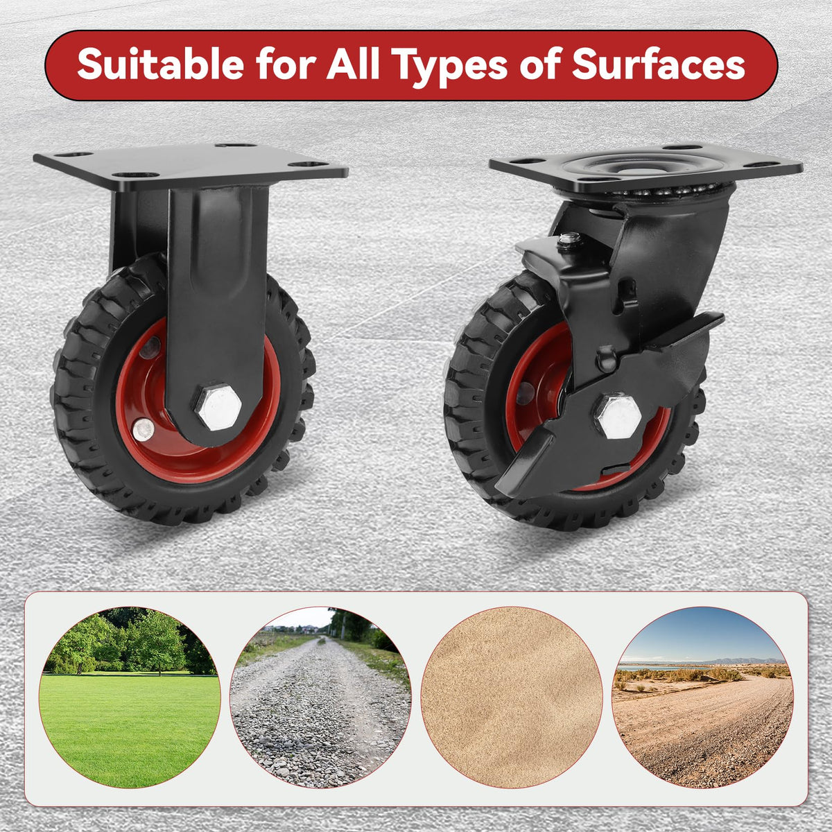 5 Inch Heavy Duty Solid Rubber Casters Set of 4 with Knobby Tread X24146