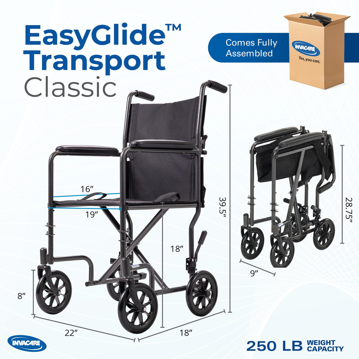 Compact Lightweight Steel Transport Wheelchair with 19in Seat F641435