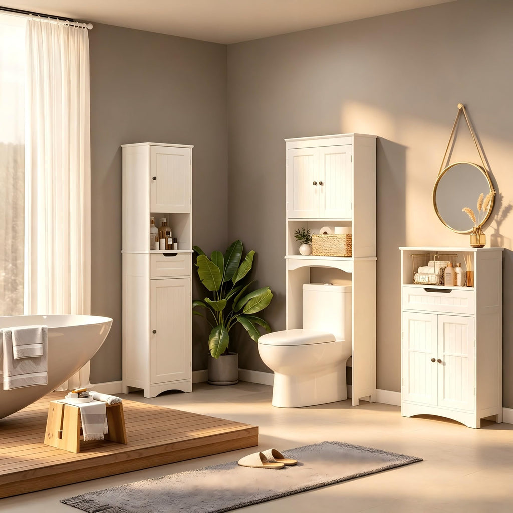 Over The Toilet Storage Cabinet with Open Shelf White R344