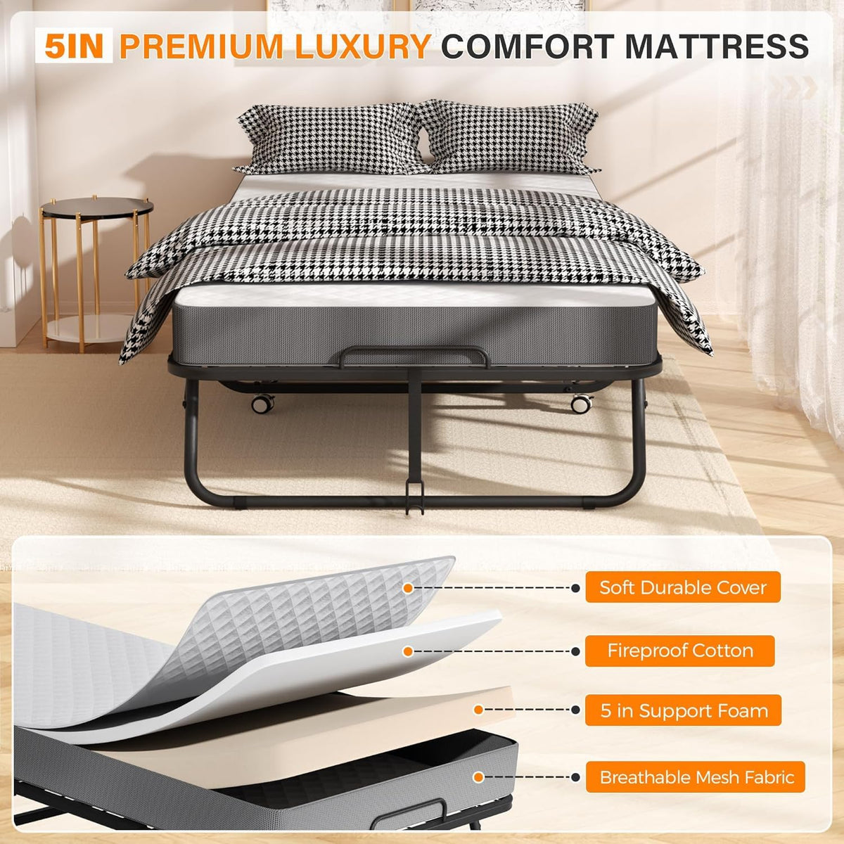 Folding Guest Bed Single Size with 5 Inch Memory Foam Mattress U241825