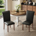 Black Leather Dining Chairs Set of 2 with Wood Legs S823801