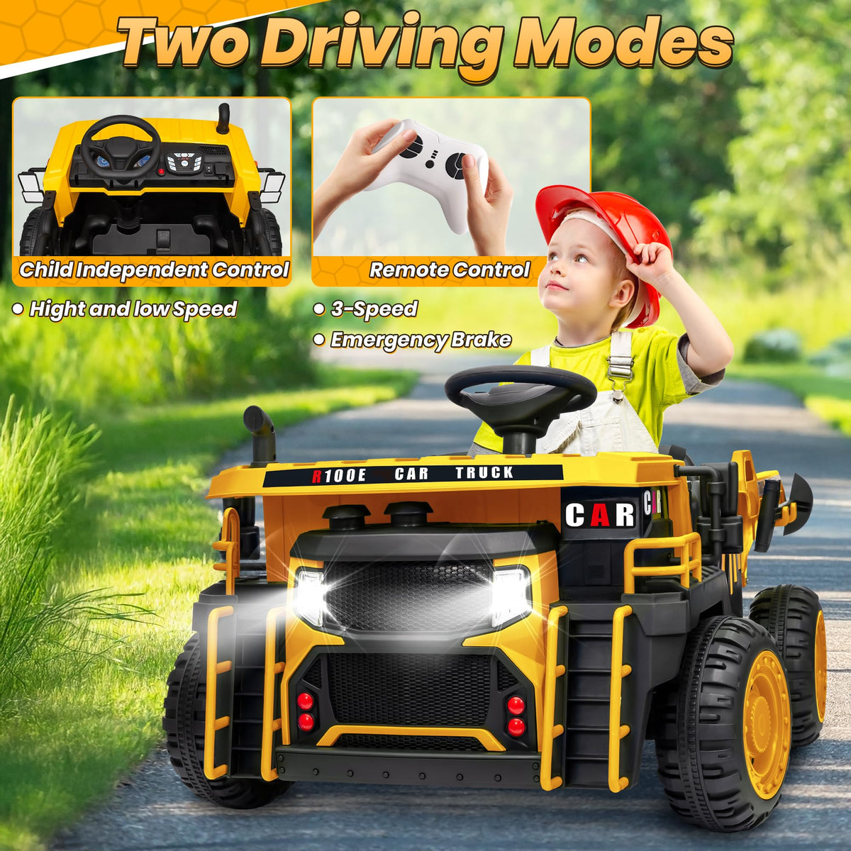 24V 2 Seater Ride on Dump Truck with 400W Motors, Yellow J7486