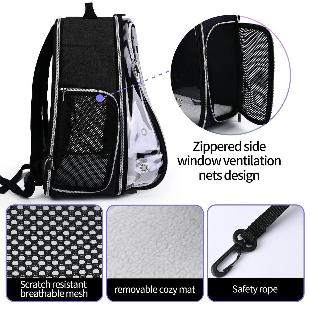 Cat Carrier Backpack Bubble 18 Lbs Black H8643