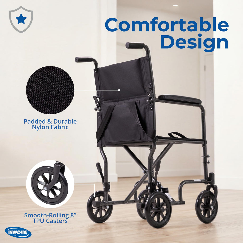 Compact Lightweight Steel Transport Wheelchair with 19in Seat F641435