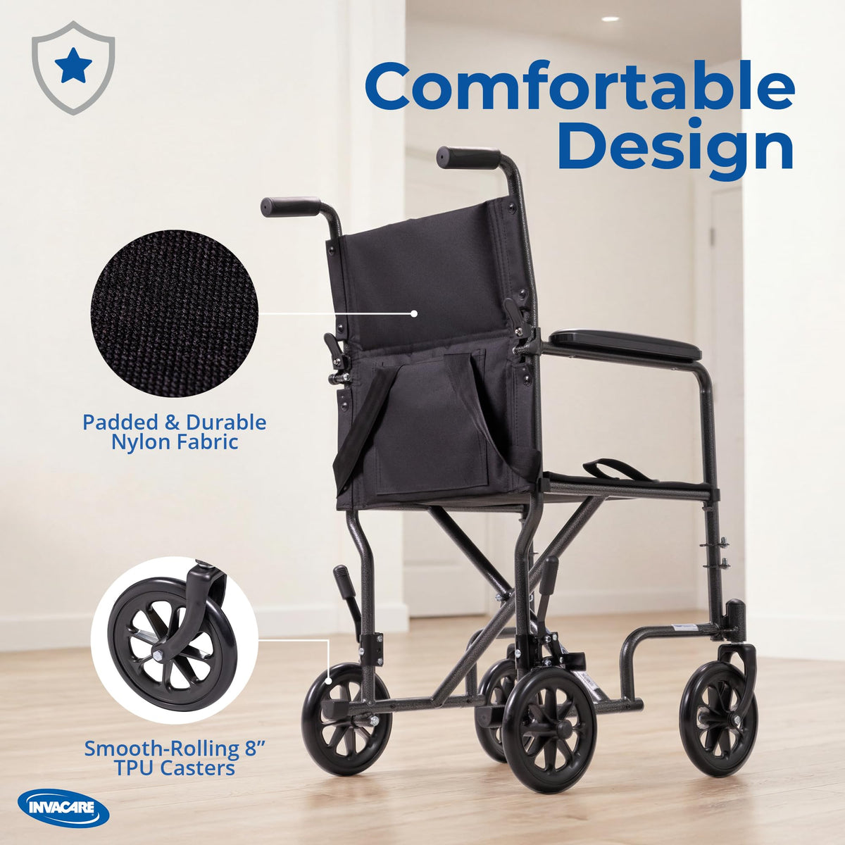 Compact Lightweight Steel Transport Wheelchair with 19in Seat F641435