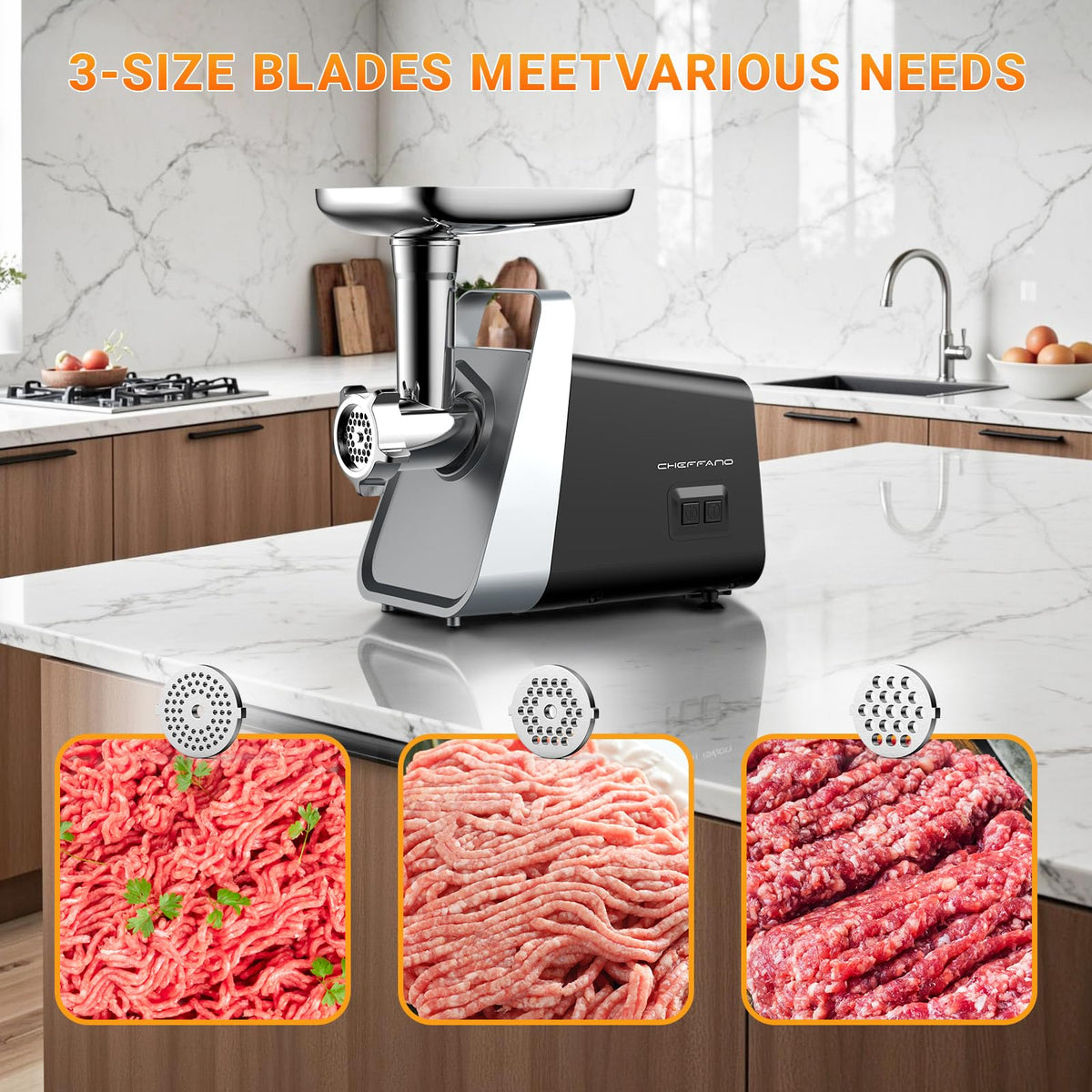 Electric Meat Grinder with Sausage Stuffer, 2 Blades, 3 Plates, 2800W V708334