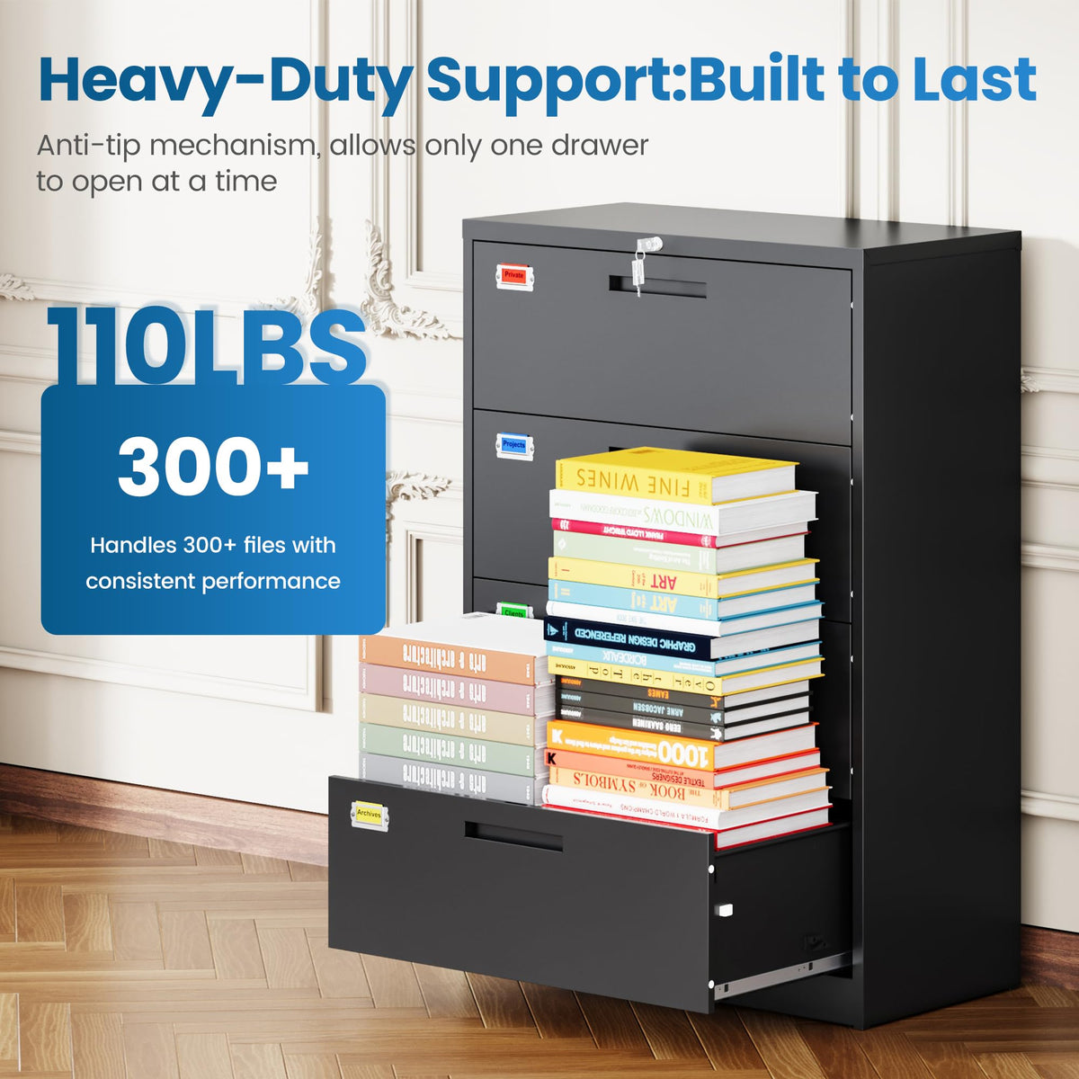 4 Drawer File Cabinet with Lock, Black X43265
