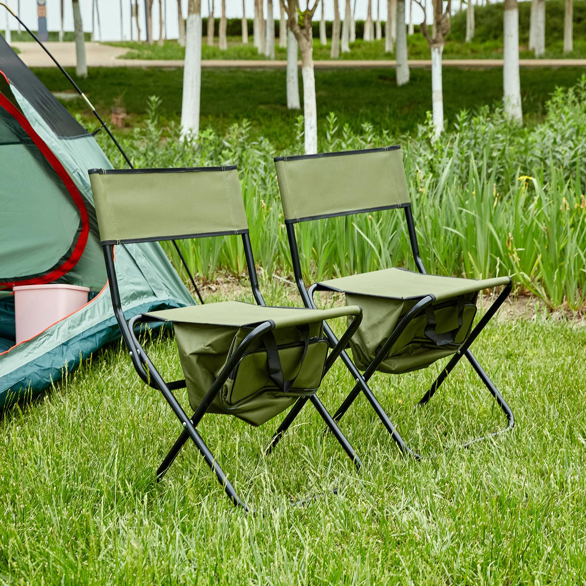 Folding Camping Chair with Storage Bag, 2 Pack, Green V186