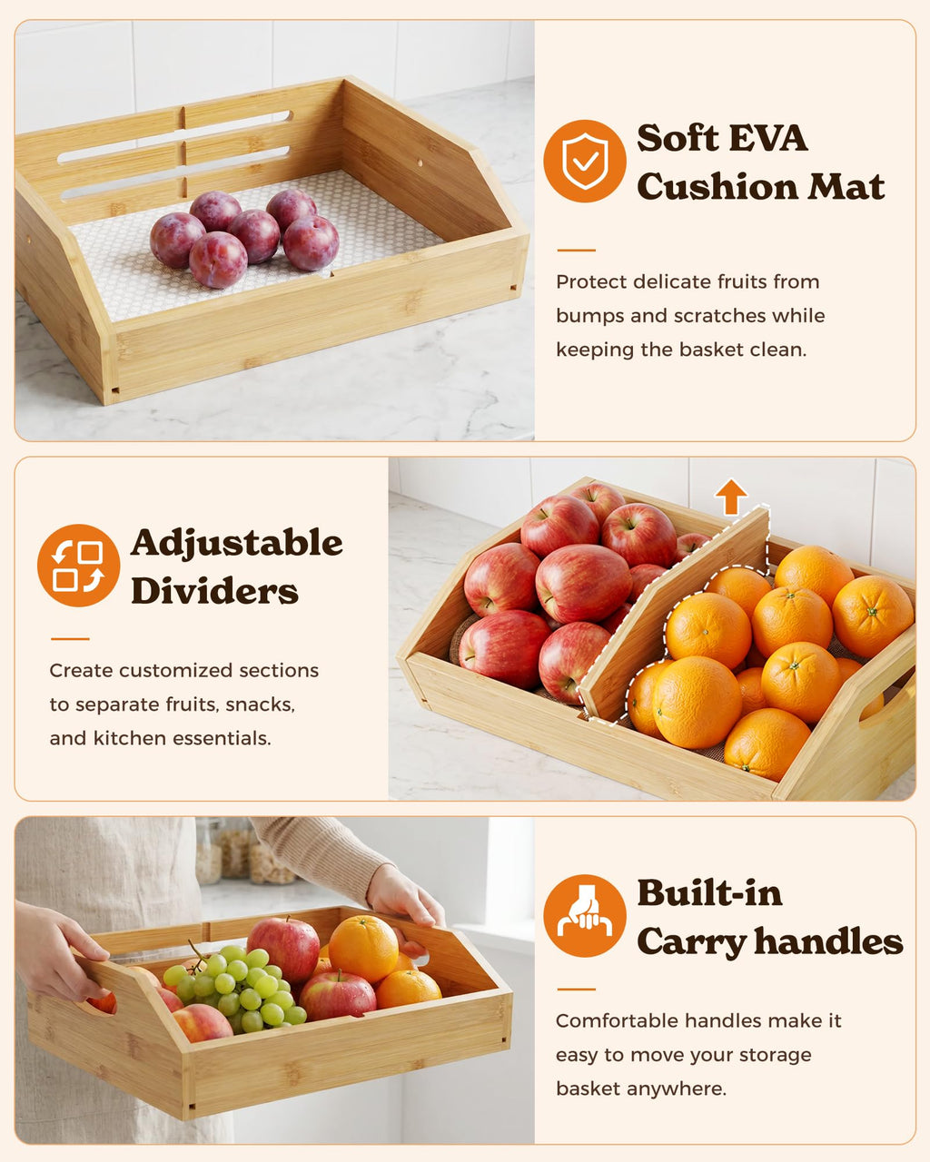 3-Tier Bamboo Fruit Basket with 2 Banana Holders Y9387