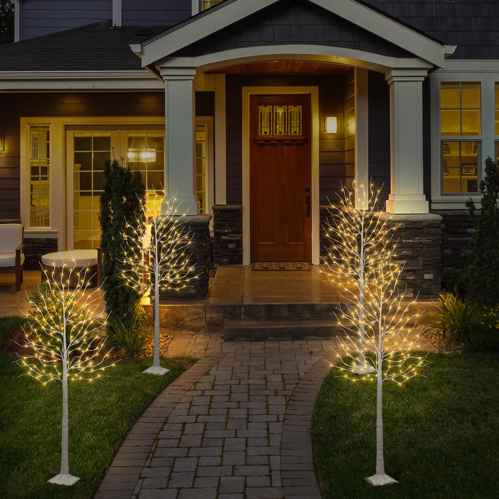 Set of 2 6 feet Lighted Birch Tree 160 LED Warm White J56028
