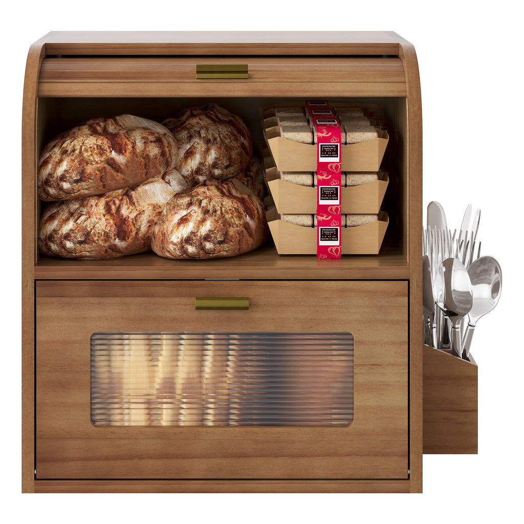 Roll Top Wooden Bread Box with Window R80610