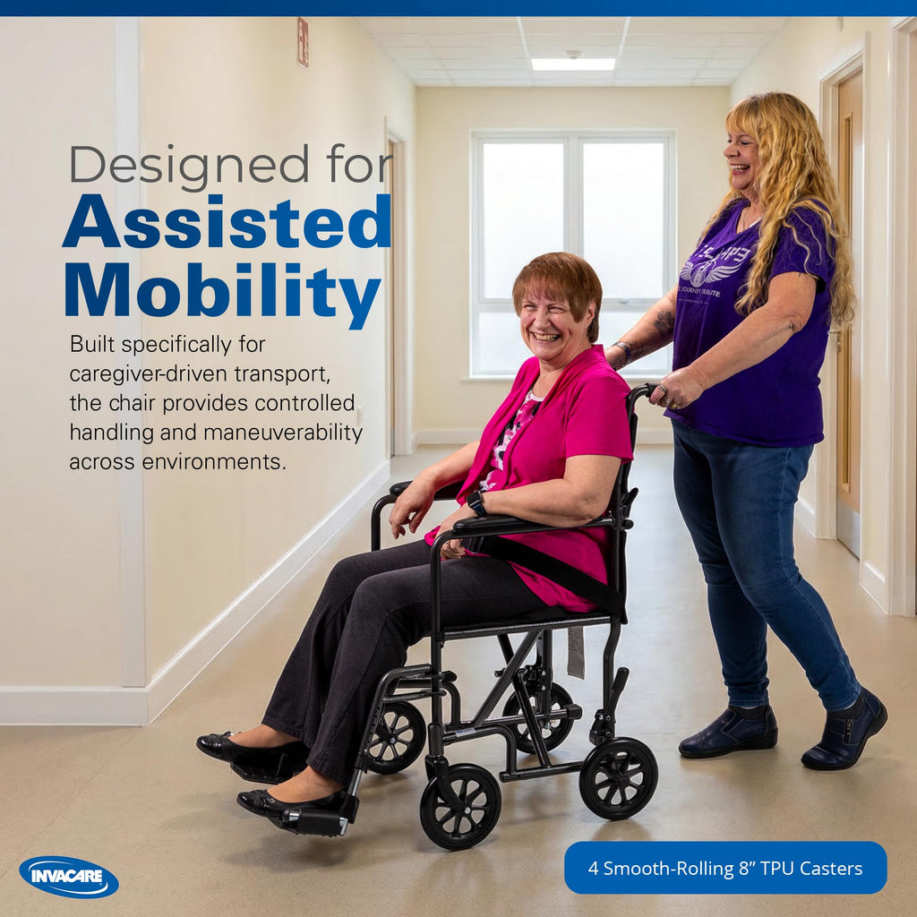 Compact Lightweight Steel Transport Wheelchair with 19in Seat F641435