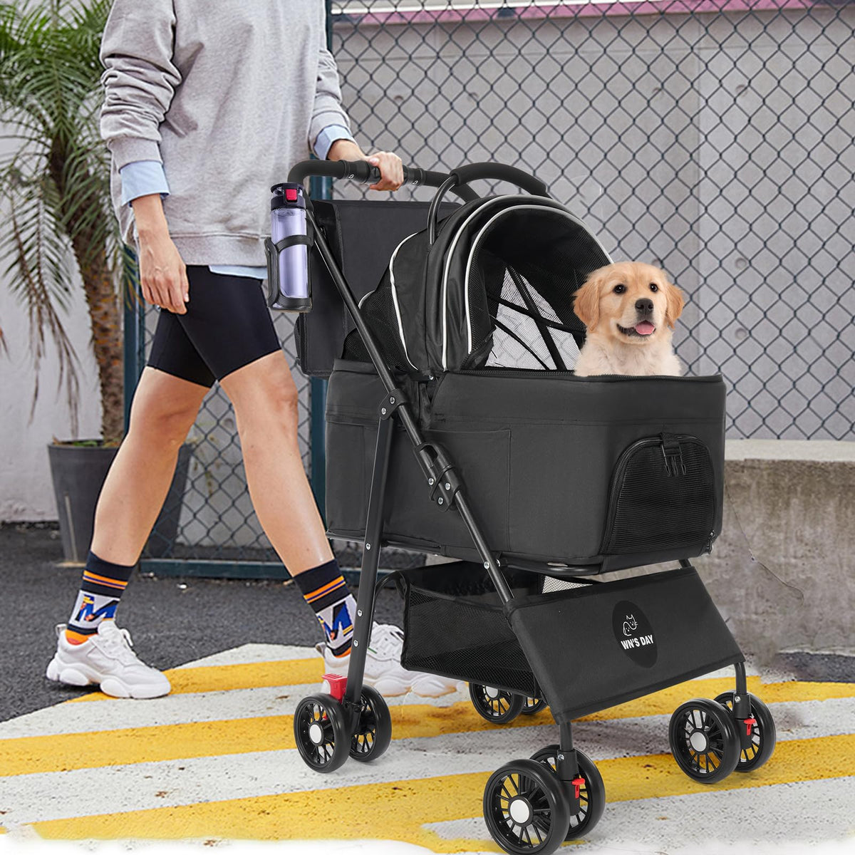 Foldable Pet Stroller with Removable Carrier and Storage Bag L717984