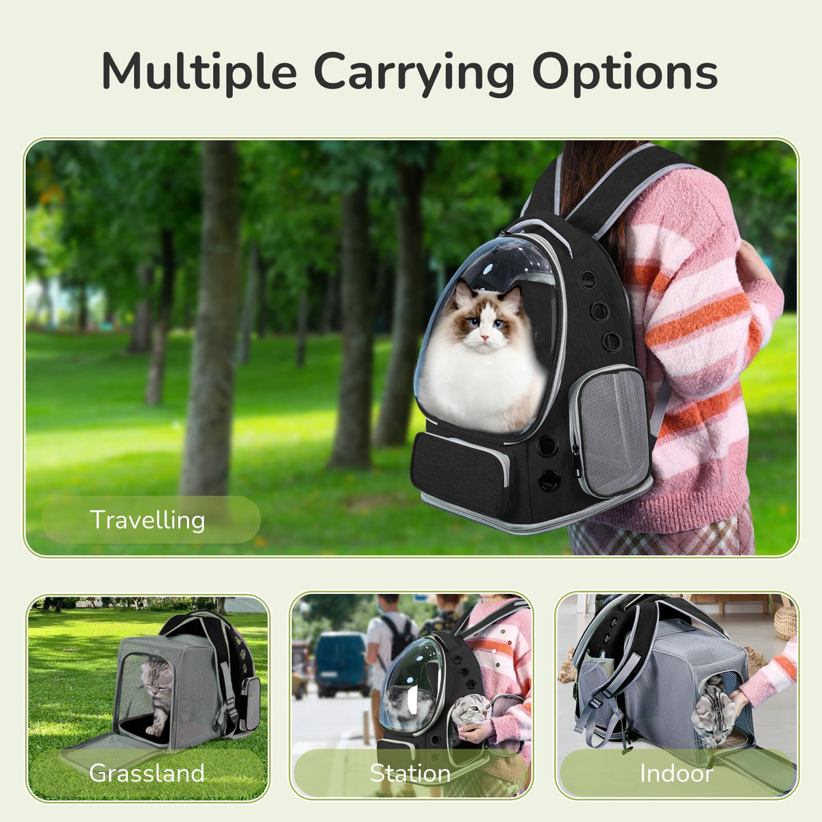 Black Expandable Cat Backpack Carrier B696