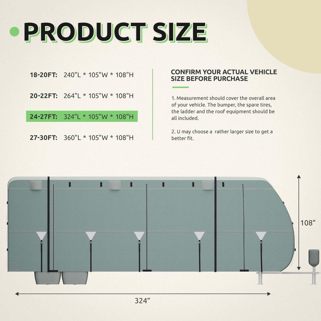 24-27FT Waterproof 7-Layer Camper Cover with Tongue Jack Cover, Tire Covers, Gutter Covers H5587