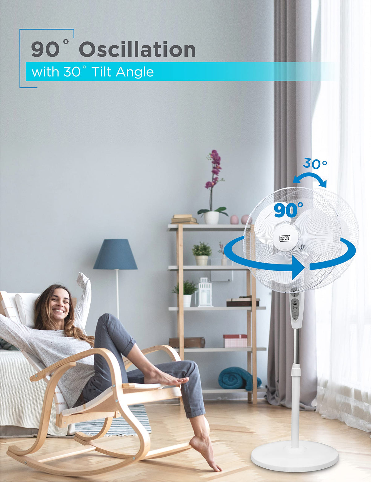 18-Inch Stand Fan with Remote and 3-Speed Settings, White S172