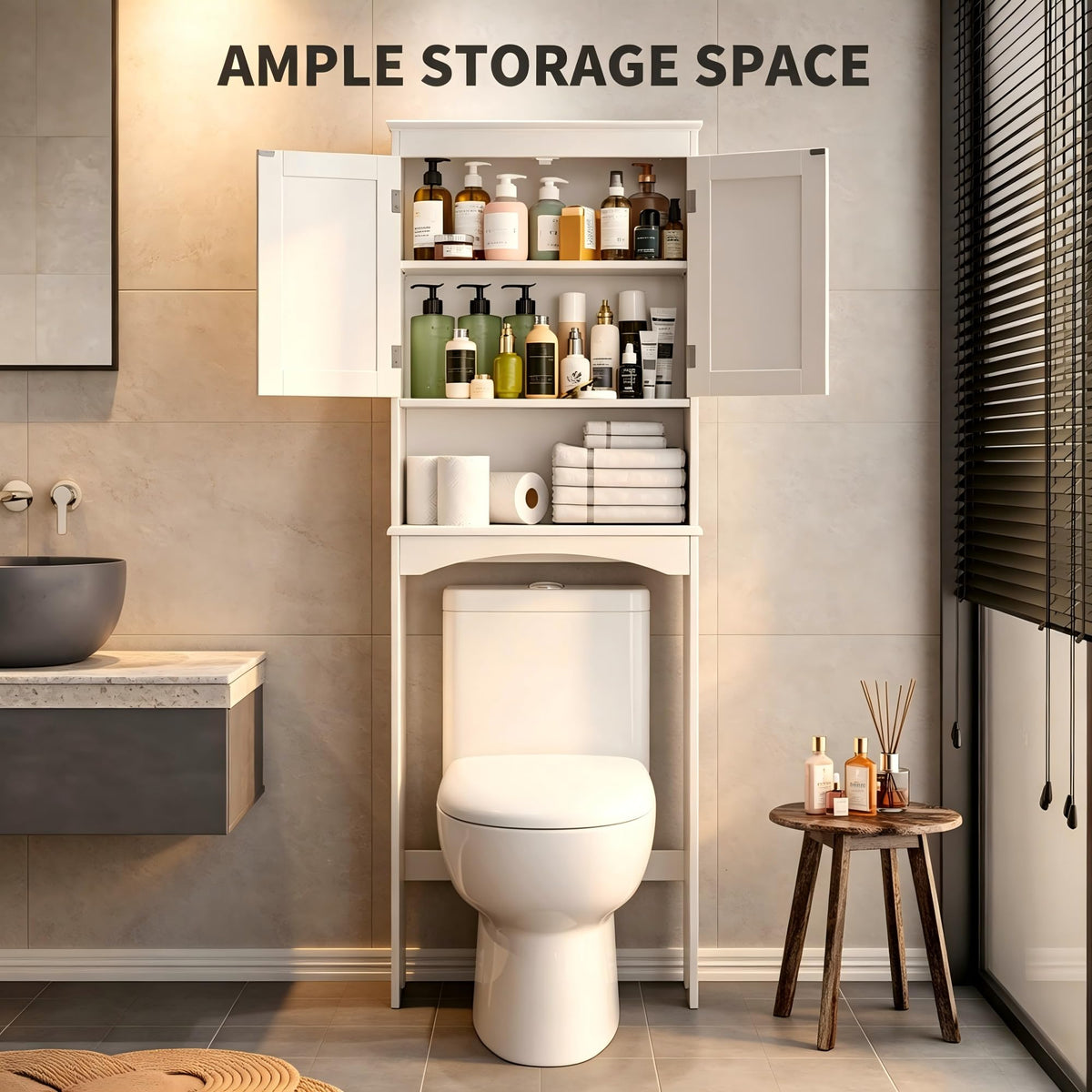 Over The Toilet Storage Cabinet with Open Shelf White R344
